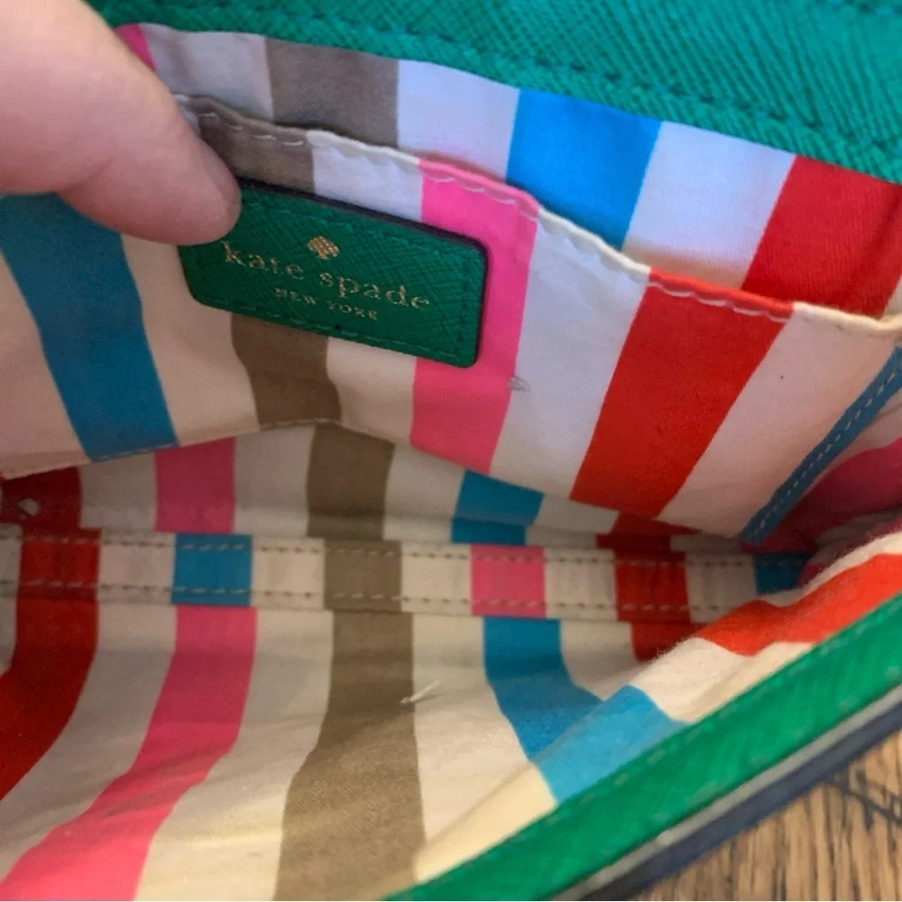 Kate Spade Newbury Lane Sally Crossbody Bag Purse Green Leather Stripe Interior